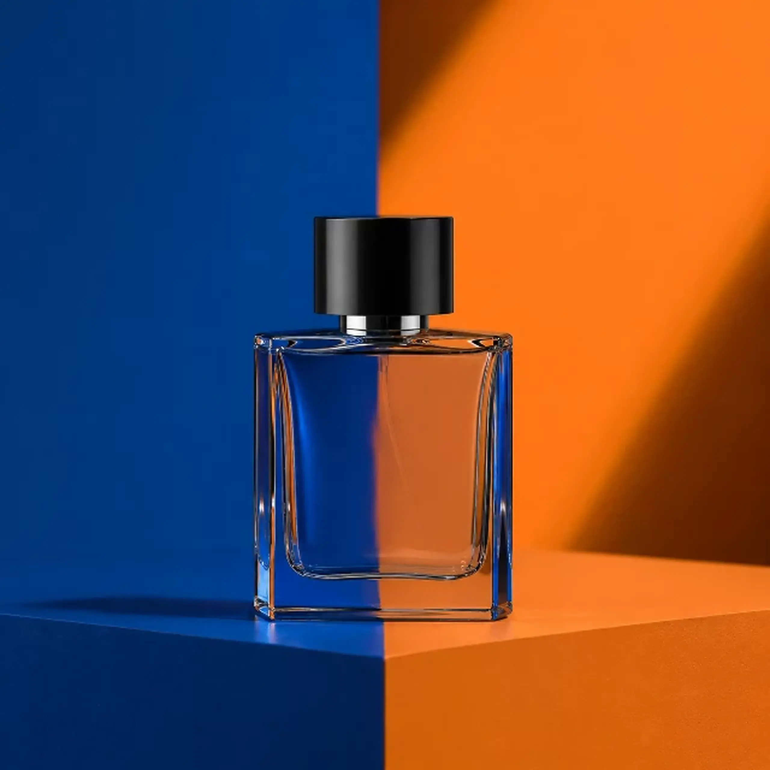 Bold commercial product photograph with blue and orange styling