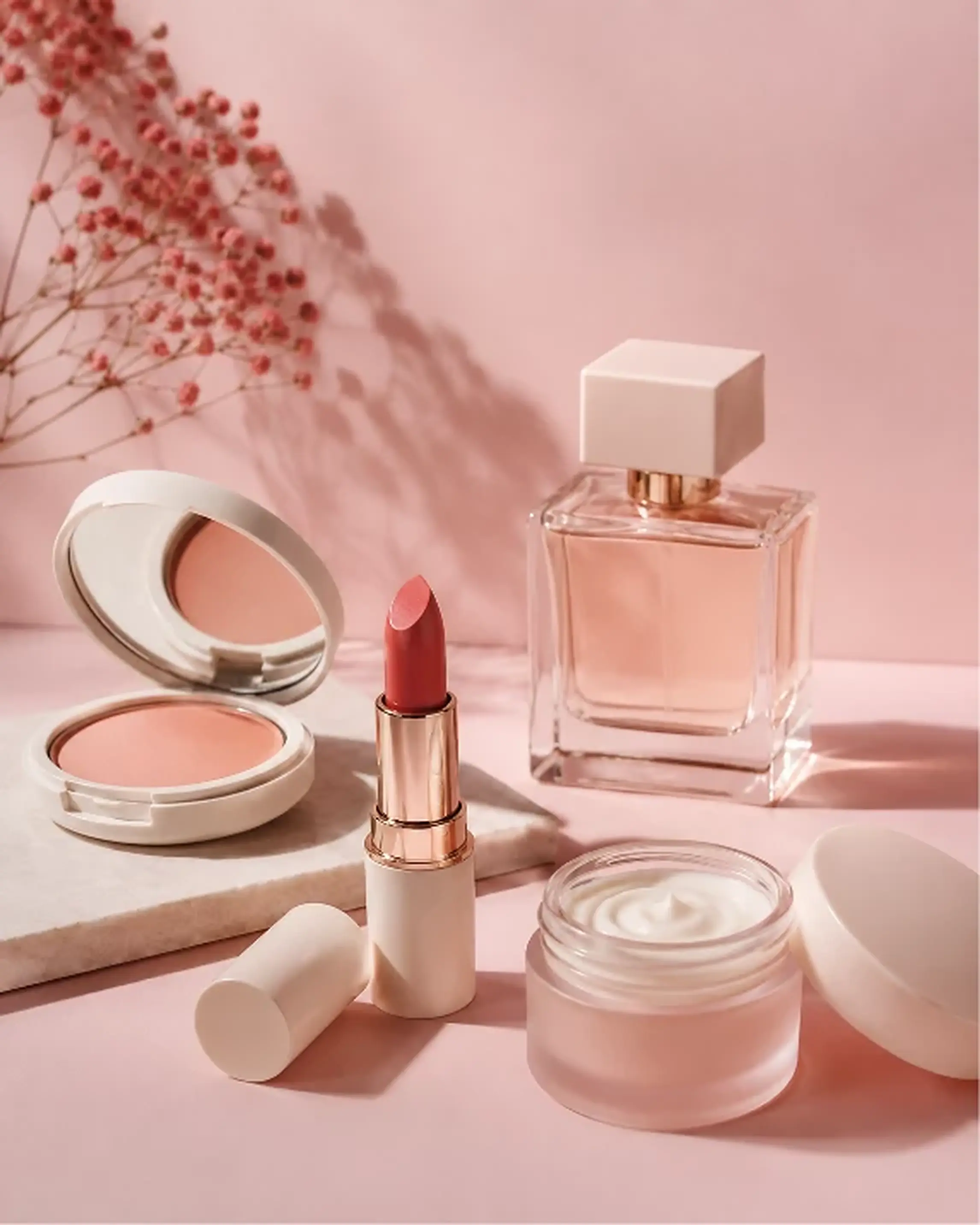 Pink beauty product campaign photograph
