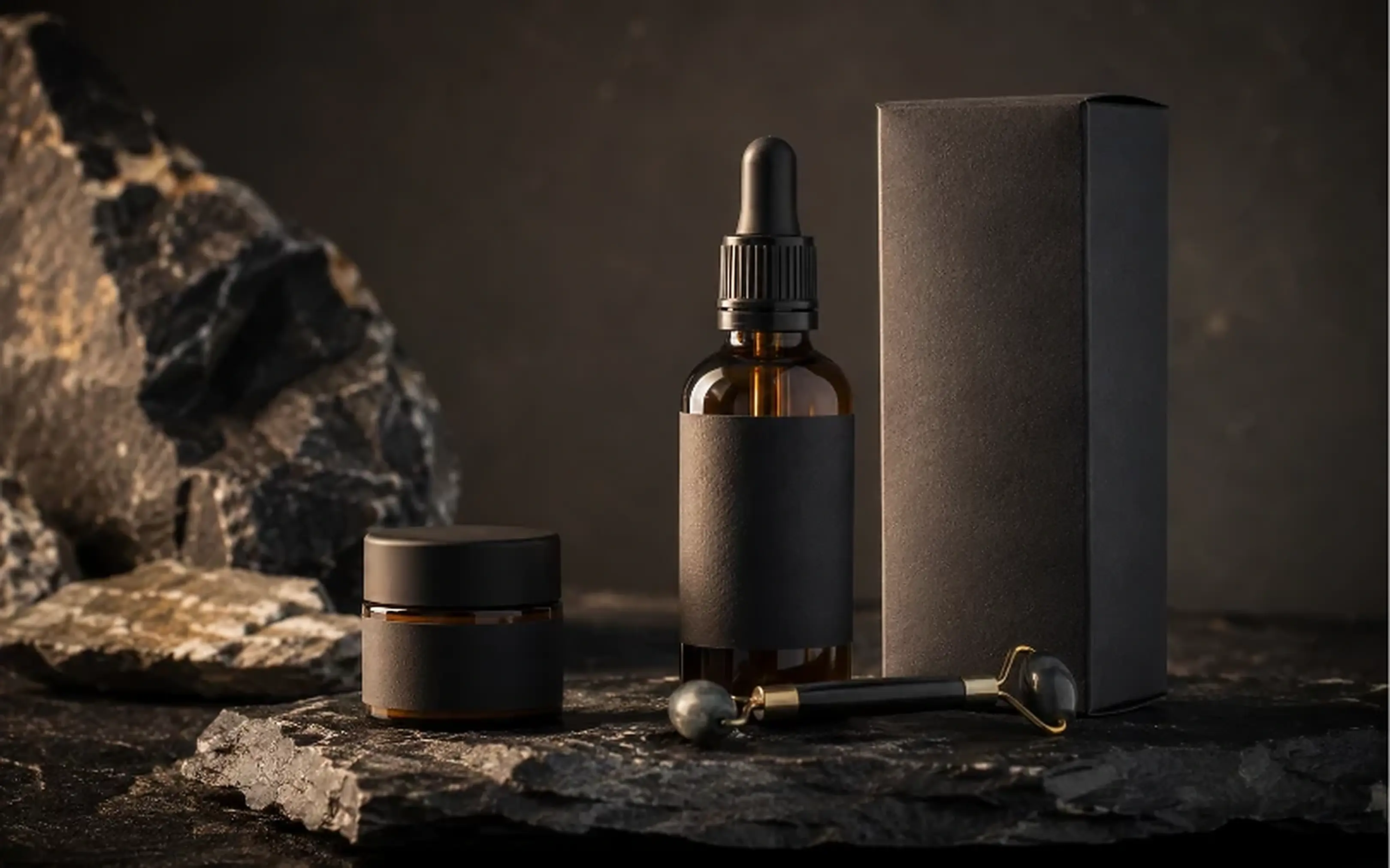 Complete skincare product range with packaging